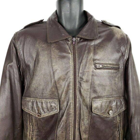 Vintage Brown Leather Bomber Flight Jacket Made in Korea Size L - Picture 1 of 7